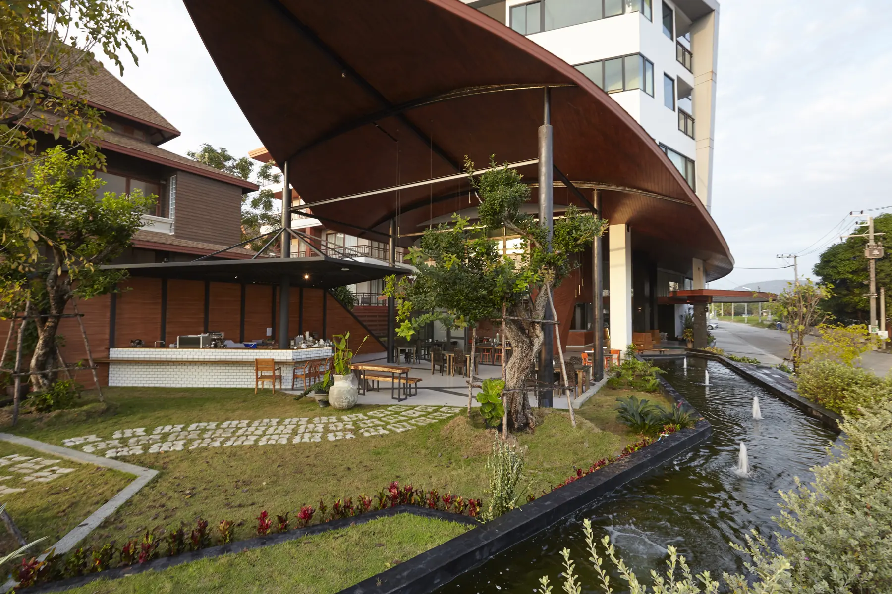 Garden pond beneath the lobby roof